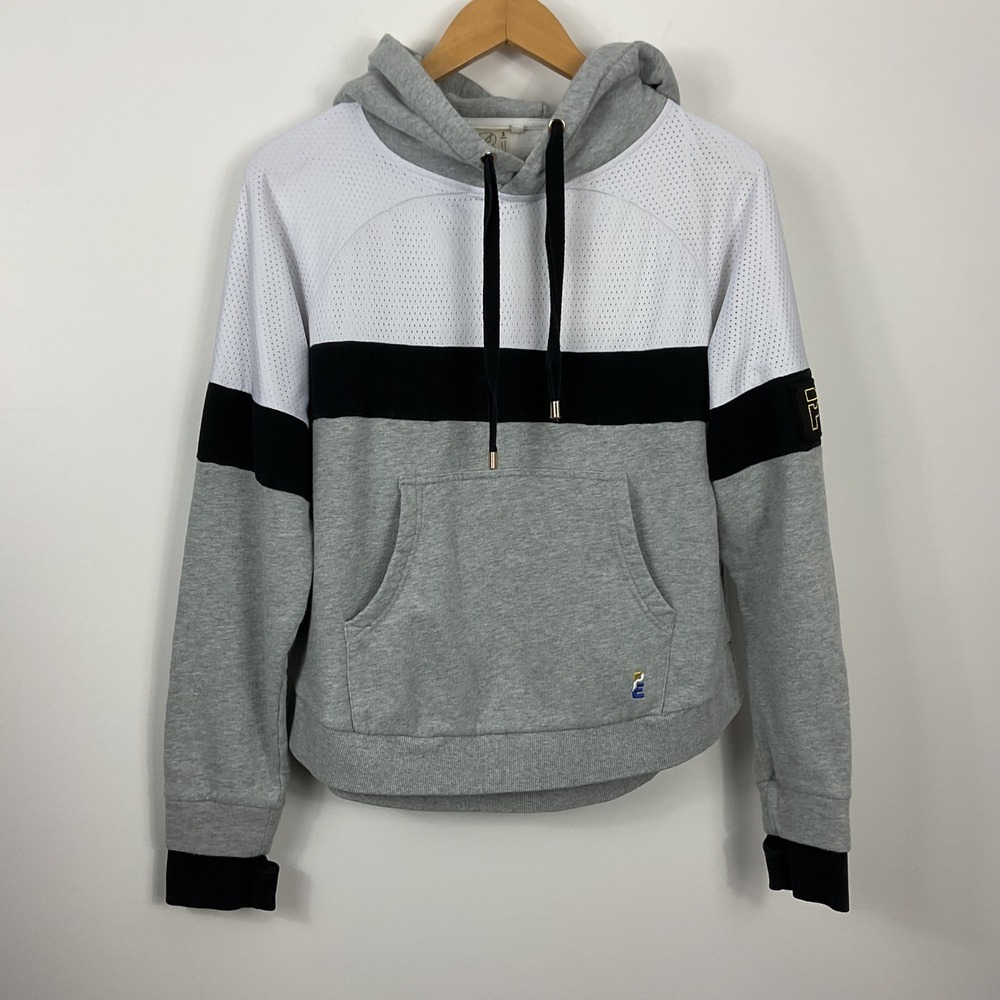 PE Nation Women S Grey White Black Color Block Mesh Hoodie Sweatshirt